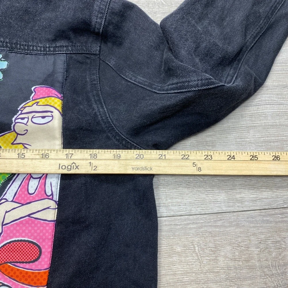 Nickelodeon Denim Jacket Mens S Black 90s Nicktoons Graphic Rugrats Hey Arnold